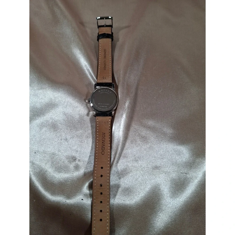 Ladies Movado Museum Swiss Quartz Black Dial Leather Strap Watch MO.01.3.14.6001